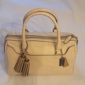 Coach Legacy Croc-Embossed Leather Satchel in Cream